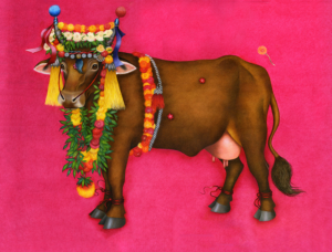 Db-pink-marigold-cow-2-original-painting